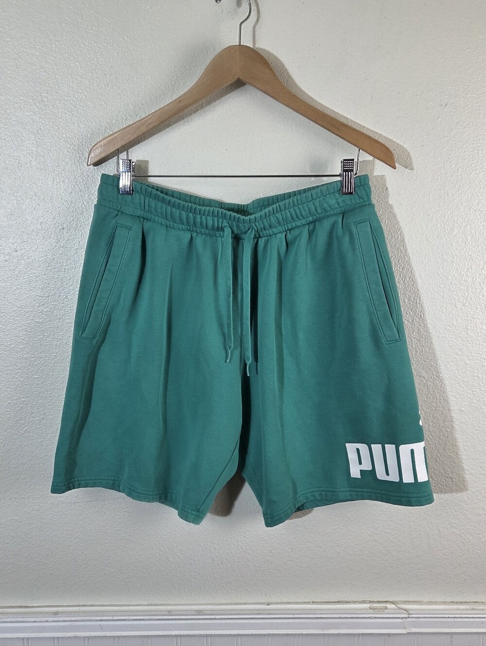 PUMA Big Logo Fleece 10" Shorts Men's L Green Forest Night Sweat Athletic